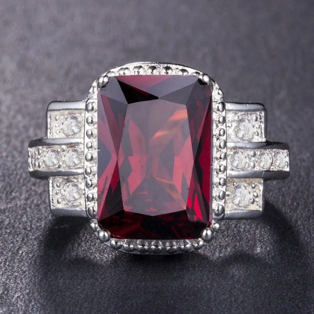 New 925 Silver Princes Cut Beautiful Ruby Ring